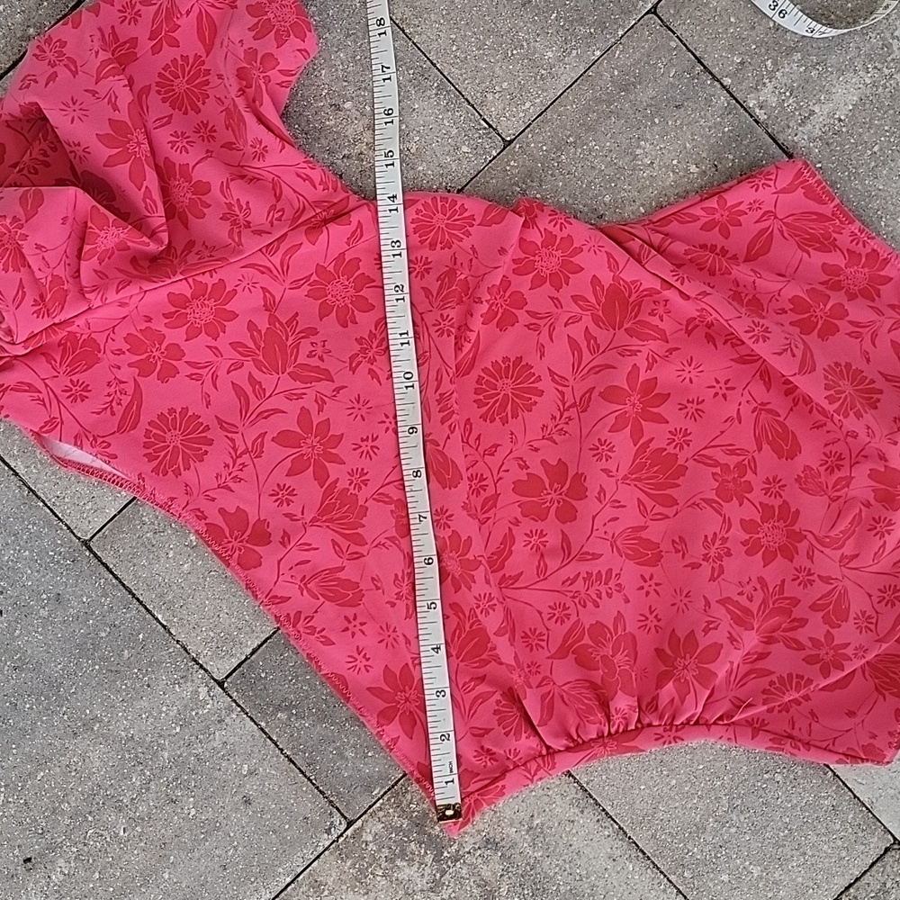 Free People Pink Floral Thong Bodysuit Sz S Ruched on Both Sides - Picture 5 of 11